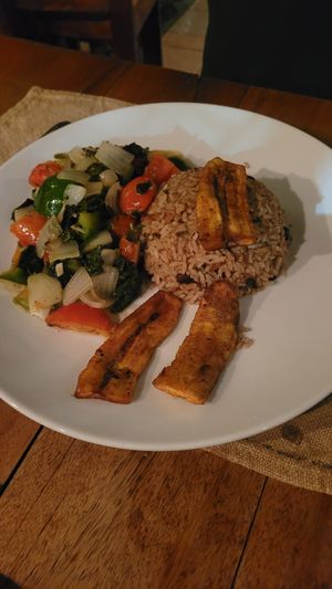 Chaya, Rice Beans and Plantains at Erva's in San Ignacio