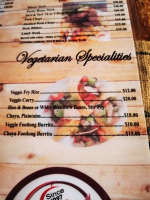 Veggie part of the menu at Erva's in San Ignacio