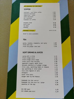 Menu at Oma Ietje in Amsterdam