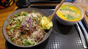 Vegan dish and soup at Silex & Fourchette in Toulouse