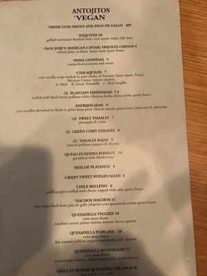 Vegan menu p1 at La Serenata Restaurant in West Los Angeles