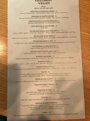 Vegan menu p2 at La Serenata Restaurant in West Los Angeles