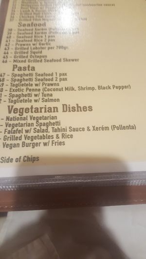 Vegetarian & Vegan section of menu at Cultural Cafe in Santa Maria