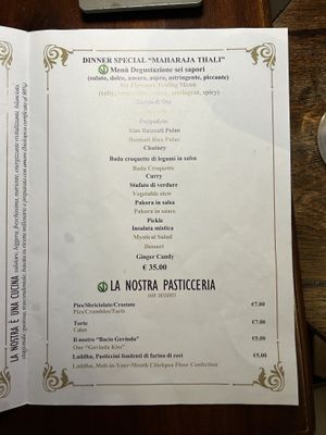 Large thalis and desserts. It was too much food for us. We should have gotten the small or medium    at Bibliothe in Rome