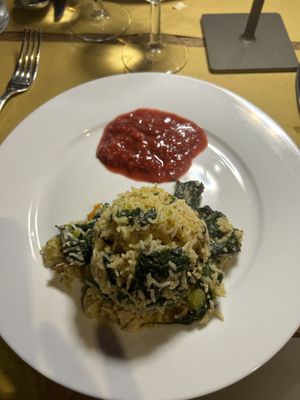 Rice and chutneyy  at Bibliothe in Rome