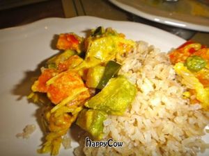 Basmati brown rice with steamed vegetables with a curry coconut sauce (was very good but not very spicy - next time, I will ask for more spice). at Bibliothe in Rome