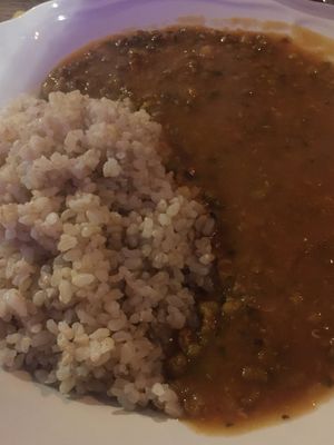 Lentil dhal with brown rice at Bibliothe in Rome