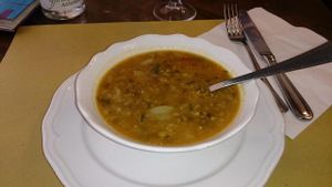 Lentil soup at Bibliothe in Rome