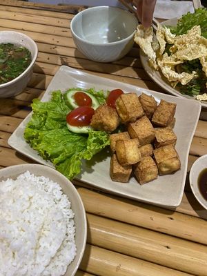 Fried tofu with rice at Giac Tha in Ho Chi Minh City