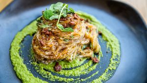 Cacio E Pepe (Kelp Noodle) at Four Seasons Cabana Restaurant in Beverly Hills
