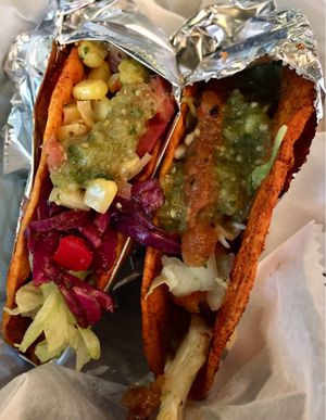 Hard corn tortilla tacos with the works at Condado Tacos in Beachwood