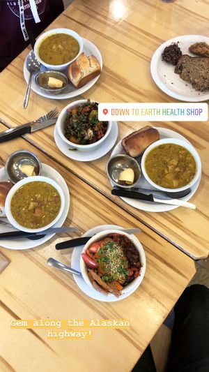 Dill potato soups, Buddha bowl, and roasted veggie salad  at Down to Earth in Fort Nelson
