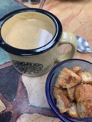 Soup and homemade croutons  at The Dragonfly in Ocala
