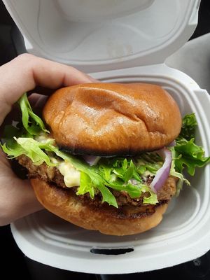 Absolutely delish! Thousand island burger, can't go wrong with this vegetarian option. I am sensitive to foods and this sat well with me! at The Dragonfly in Ocala