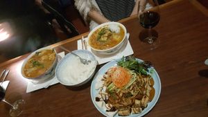 Gado-Gado (front), Lodeh (back) and steamed rice at Hut & Soul in Adelaide
