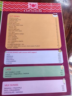 Menu at Joy in Candolim