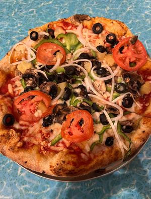 Veg Out pizza, veganized  at Mellow Mushroom in Knoxville