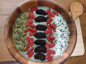Blue Coconut Smoothie Bowl (vegan) at Grandma's Garden in Pai