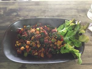 Smoky Chickpea and spinach with sweet potato instead of egg! at Grandma's Garden in Pai