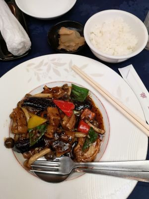 Fermented black bean sauce and wheat meat (¥980, without rice) at Hyakuraku Honten in Osaka