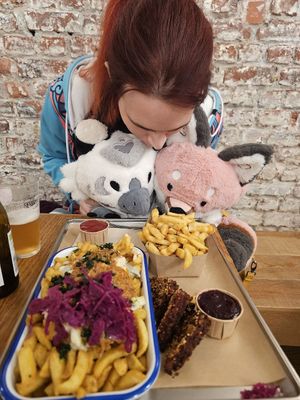 Fries and tenders (triangles). The bigger pot was my partners non-vegan poutine. at Patatak - Saint-Gilles in Brussels