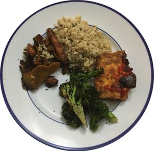 Rice, veggies, and tofu takeout (the plate is my own). at DIG - Lenox Hill in New York City