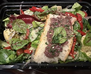 Nice chopped salad and I gobbled that olive covered bread right up   at Beauty & Essex in Las Vegas