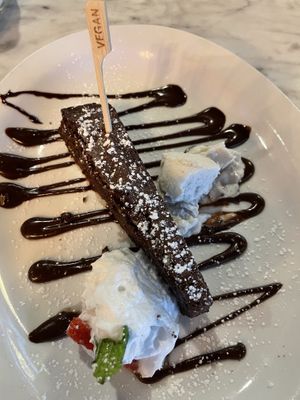 Vegan brownie with vegan whipped cream  at Beertown Public House in Burlington
