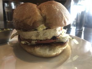 Meatless chikn sandwich at Beertown Public House in Cambridge