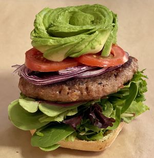 Gluten free California burger ( top bun not pictured ) at Kelley Farm Kitchen in Harpers Ferry