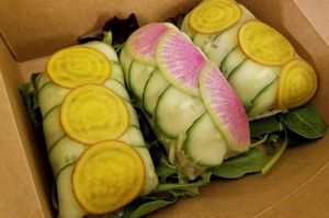 Raw spring rolls, amazing, and much larger than you'd expect at Kelley Farm Kitchen in Harpers Ferry