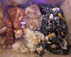 Special – barbecue tofu, au gratin potatoes, and kale  at Kelley Farm Kitchen in Harpers Ferry