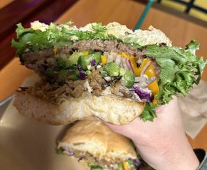 Crispy onion burger special 🤍🌱  at Kelley Farm Kitchen in Harpers Ferry