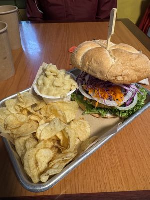 Veg burger and Mac n cheese   at Kelley Farm Kitchen in Harpers Ferry