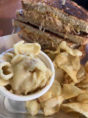 Pickle Rye Reuben with Mac and Cheese  at Kelley Farm Kitchen in Harpers Ferry