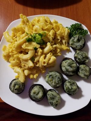 Mushroom appetizer and side of baked macaroni & cheese at Kelley Farm Kitchen in Harpers Ferry