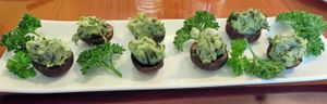 Baby portabella caps stuffed with whipped spinach mashed potatoes. at Kelley Farm Kitchen in Harpers Ferry