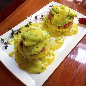 Eggs Benedict with Just egg. TO DIE FOR at Kelley Farm Kitchen in Harpers Ferry