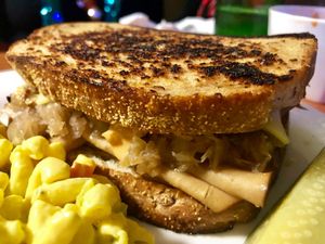 The Reuben w/ baked Mac n cheese  at Kelley Farm Kitchen in Harpers Ferry
