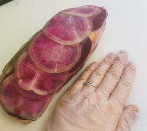 Roots and greens wrap (hand for size reference)  at Kelley Farm Kitchen in Harpers Ferry