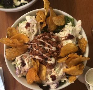 The Pitmaster Salad - BBQ jackfruit, cole slaw, BBQ potato chips, ranch dressing at Kelley Farm Kitchen in Harpers Ferry