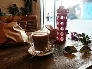 Hot chocolate with coconut mylk at Sattvika Eco Panaderia in San Andres Cholula
