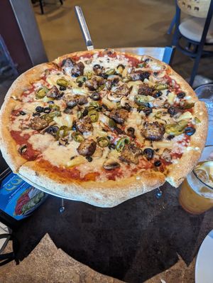 Vegan pizza at Mellow Mushroom in Blowing Rock