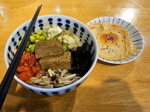 Bibimbap with vegan fried egg at Rén Lǐ Jū 仁里居 - Yuli Your Home in Taipei