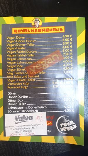 The Menu at Royal Kebap Haus in Gilching
