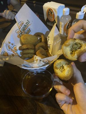 coxinha and onion rings  at Master Veggie in Santos