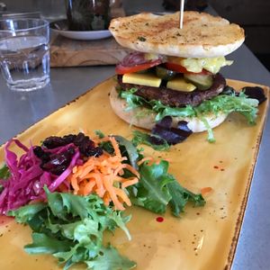 Burger at Lemonwood Eatery in Okato