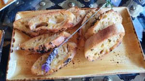 Garlic Bread....crunchy & great! at Lemonwood Eatery in Okato