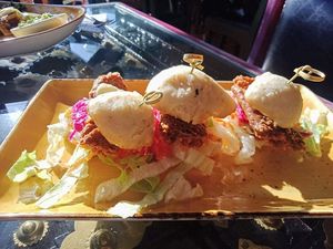 House made sunfed chicked sliders! at Lemonwood Eatery in Okato
