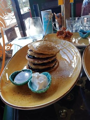 Buckwheat pancakes! Super sweet and tasty at Lemonwood Eatery in Okato